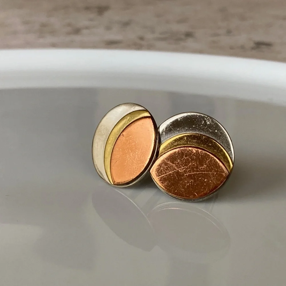 Shield 5th Avenue Tri Tone Metal Cufflinks 1960s Rare Unique & Signed
